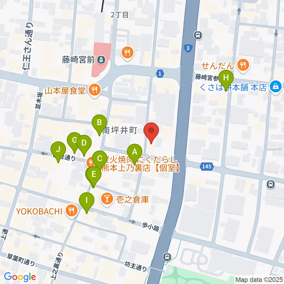 熊本NAVARO周辺のカフェ一覧地図