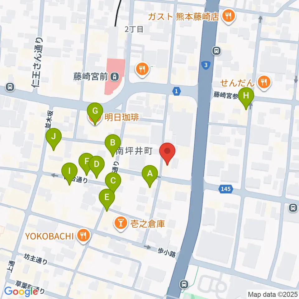 熊本NAVARO周辺のカフェ一覧地図