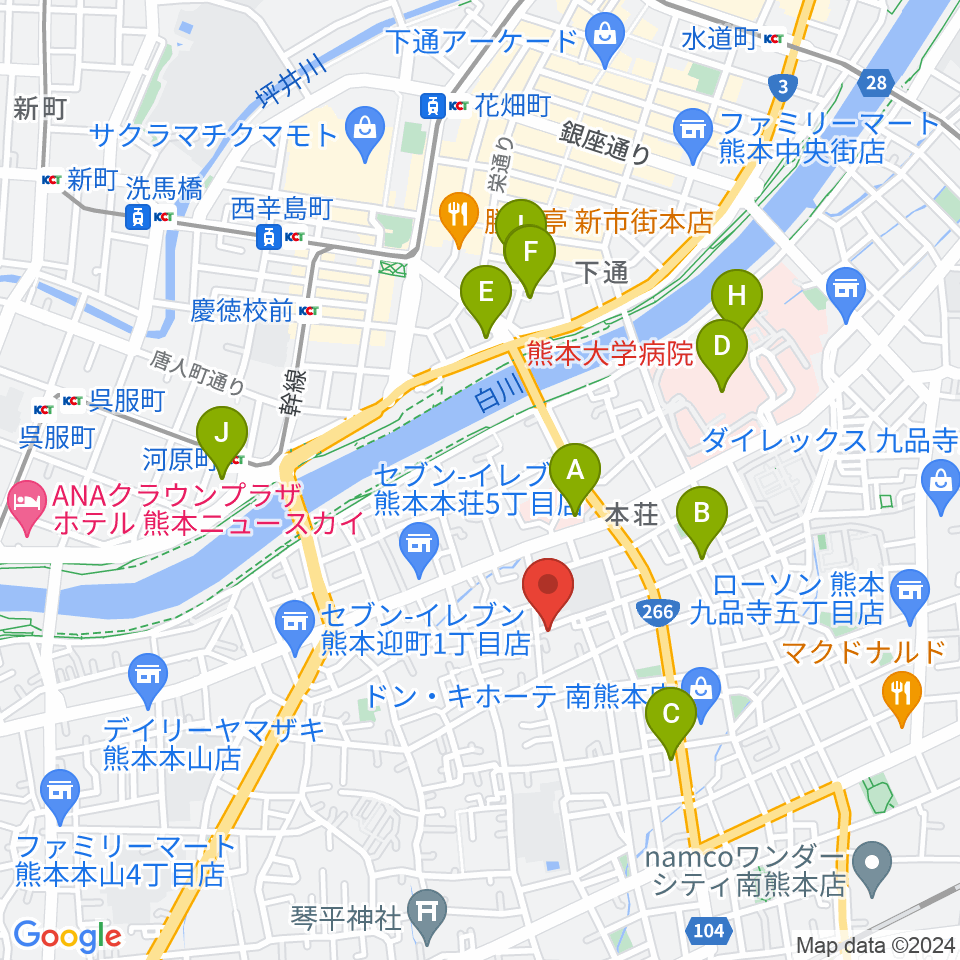 熊本サロンDOLCE周辺のカフェ一覧地図