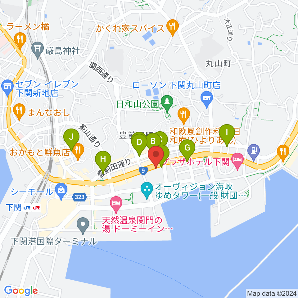 下関市生涯学習プラザ ドリームシップ周辺のカフェ一覧地図