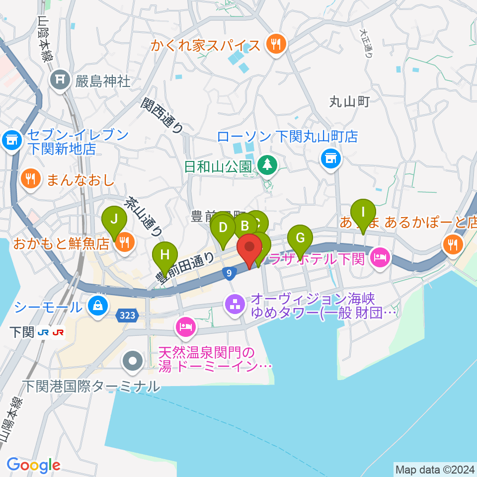 下関市生涯学習プラザ ドリームシップ周辺のカフェ一覧地図