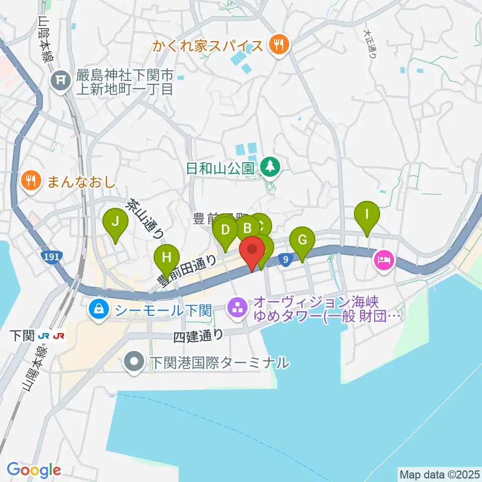 下関市生涯学習プラザ ドリームシップ周辺のカフェ一覧地図