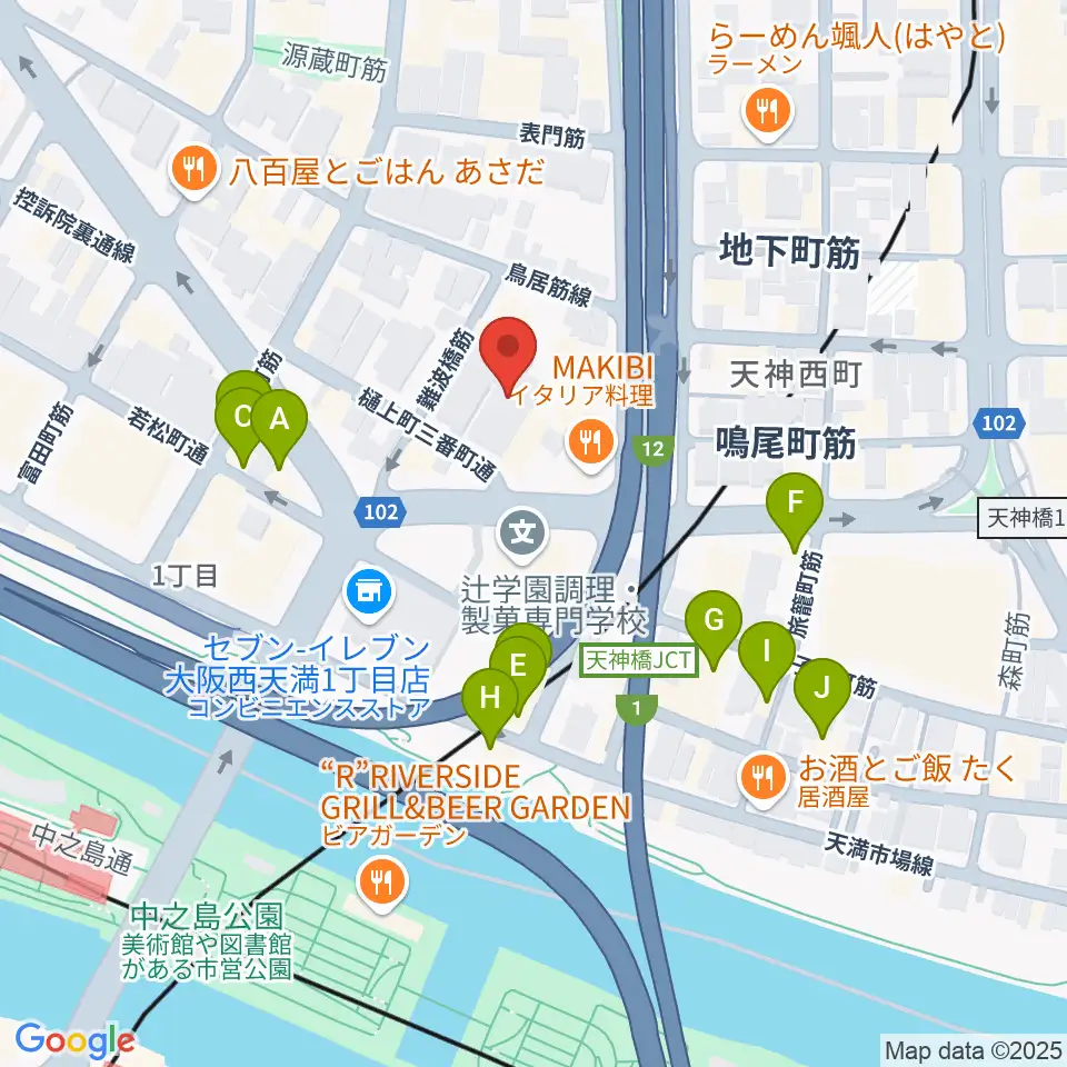 ヒビキミュージックサロン リーヴズ周辺のカフェ一覧地図