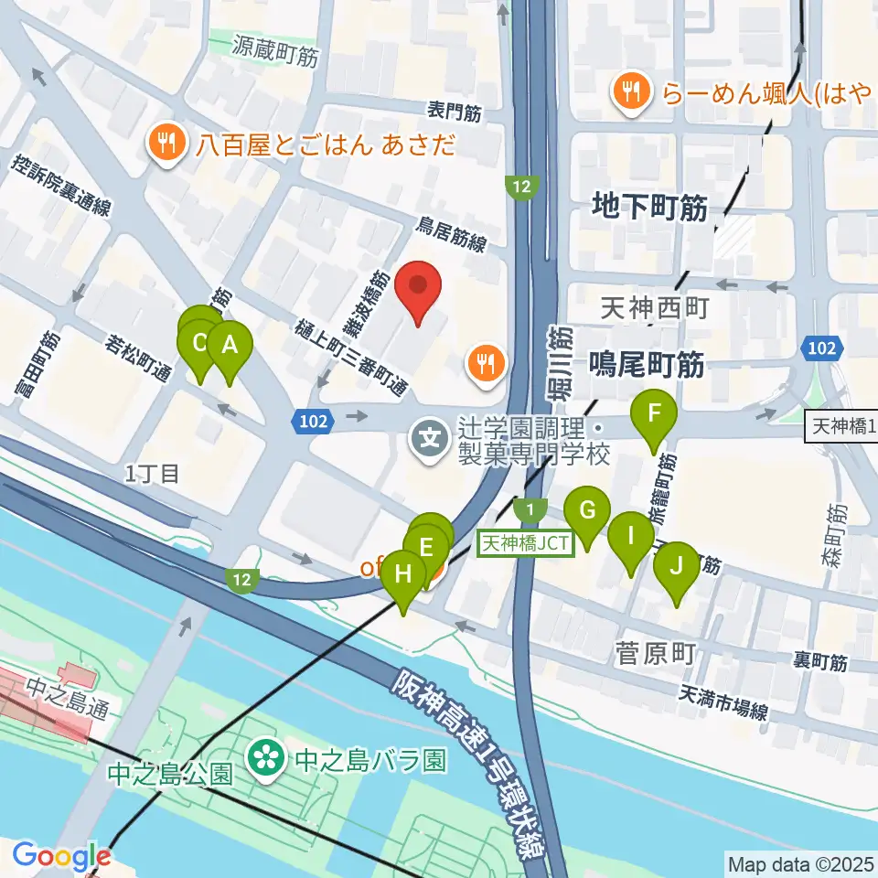ヒビキミュージックサロン リーヴズ周辺のカフェ一覧地図