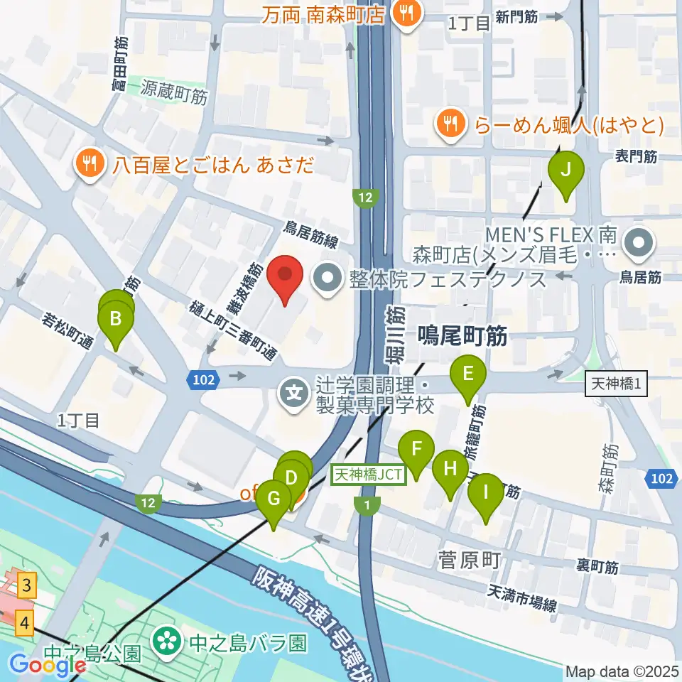 ヒビキミュージックサロン リーヴズ周辺のカフェ一覧地図