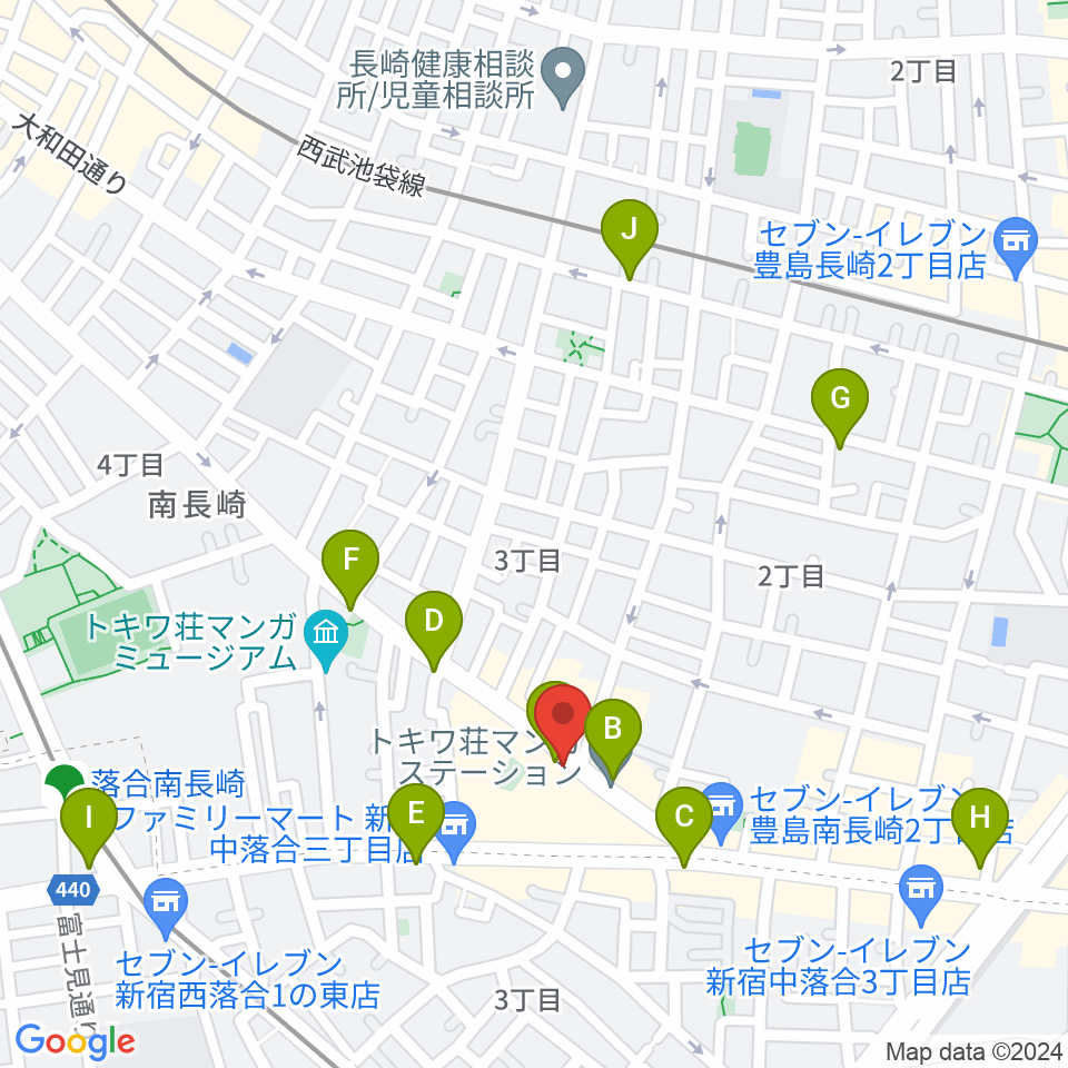 落合南長崎クラフトマンスタジオ周辺のカフェ一覧地図