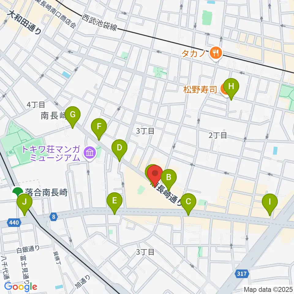 落合南長崎クラフトマンスタジオ周辺のカフェ一覧地図
