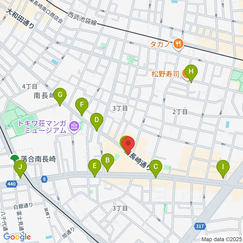 落合南長崎クラフトマンスタジオ周辺のカフェ一覧地図