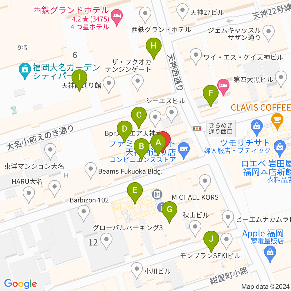 大名SQUARE GARDEN周辺のカフェ一覧地図