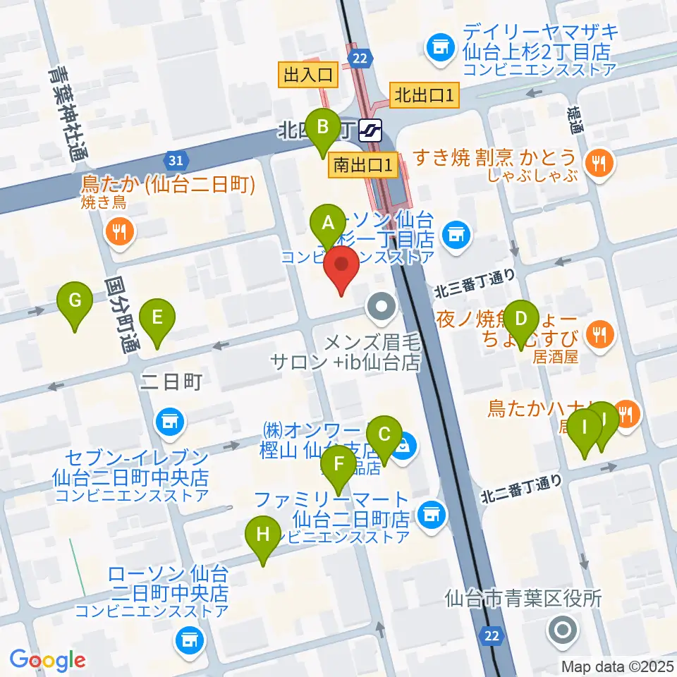 松尾弦楽器 仙台店周辺のカフェ一覧地図