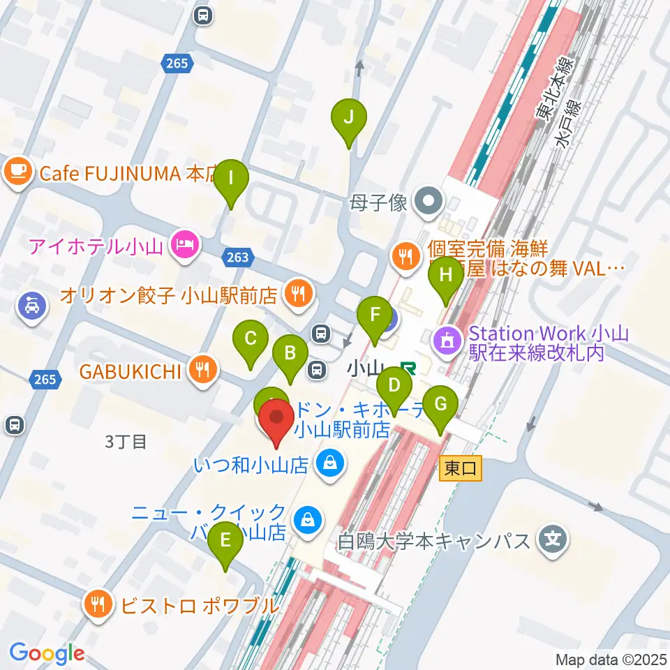 小山市立生涯学習センター周辺のカフェ一覧地図