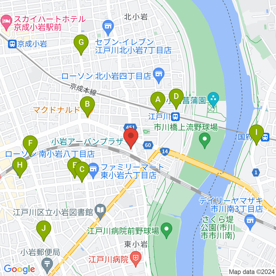 小岩アーバンプラザ周辺のカフェ一覧地図