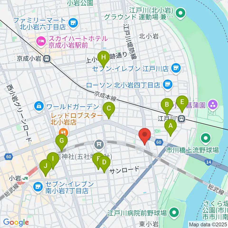 小岩アーバンプラザ周辺のカフェ一覧地図