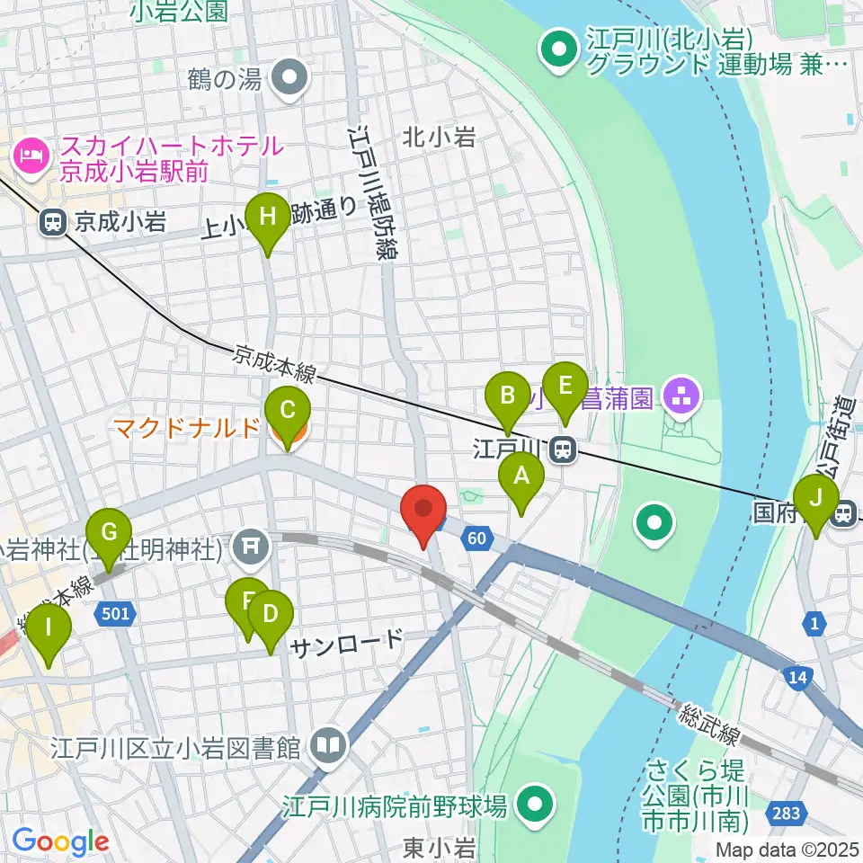 小岩アーバンプラザ周辺のカフェ一覧地図