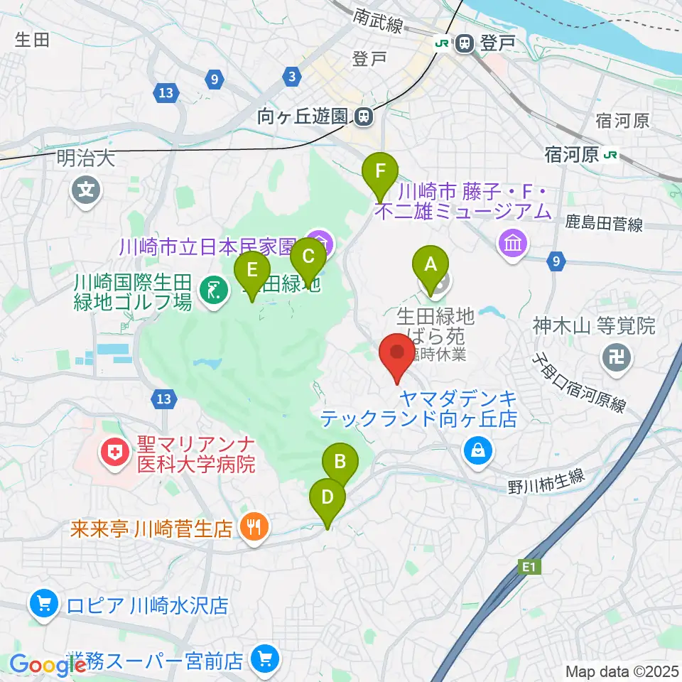 福田弦楽弓製作所周辺のカフェ一覧地図