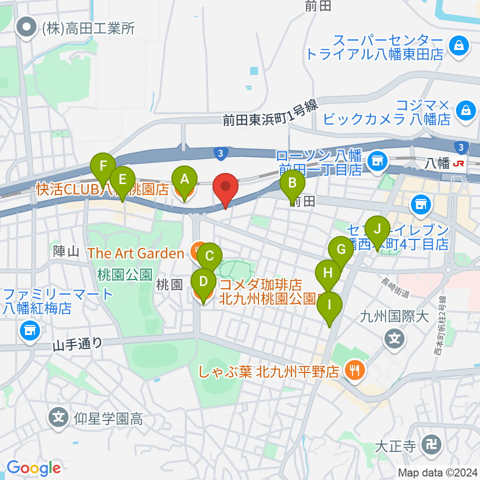 八幡デルソルカフェ周辺のカフェ一覧地図