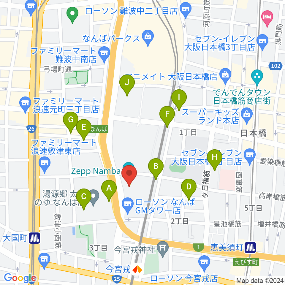 Zeppなんば大阪周辺のカフェ一覧地図