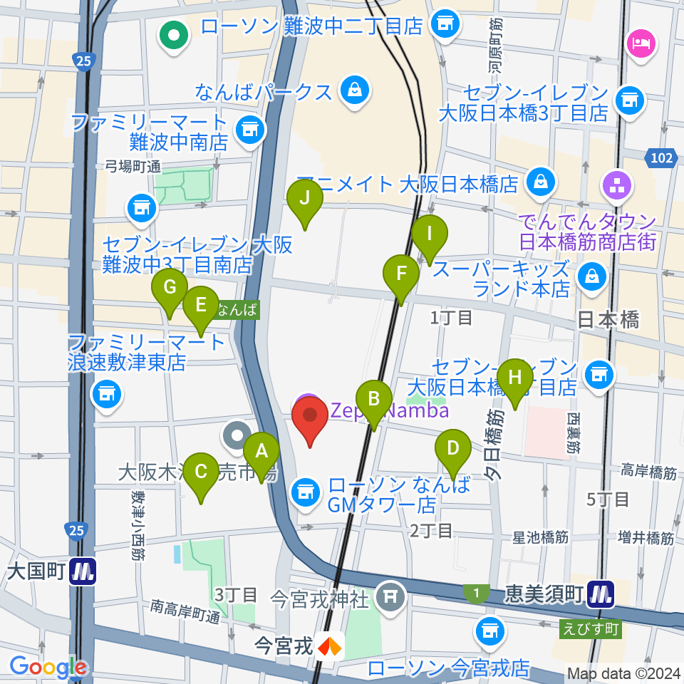 Zeppなんば大阪周辺のカフェ一覧地図