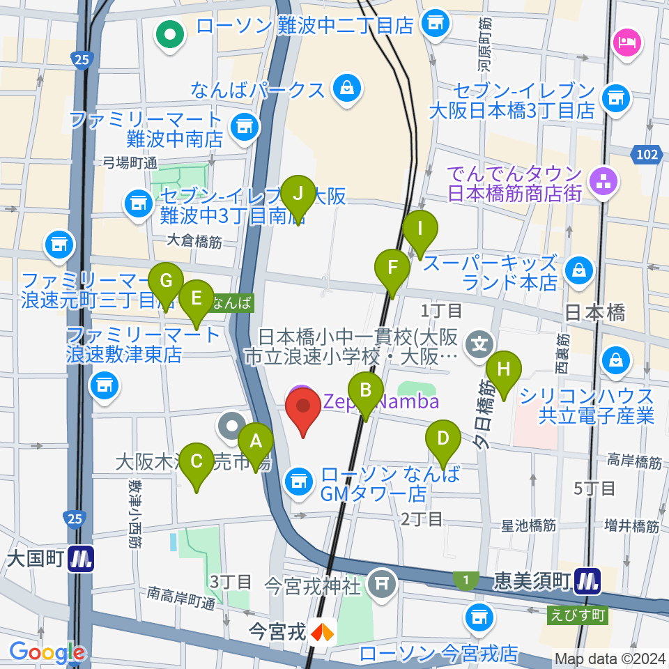 Zeppなんば大阪周辺のカフェ一覧地図