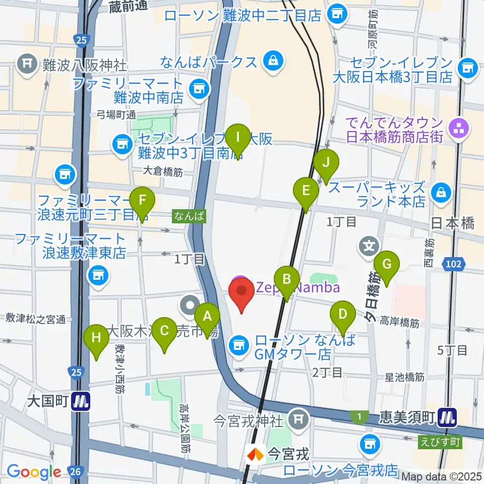 Zeppなんば大阪周辺のカフェ一覧地図