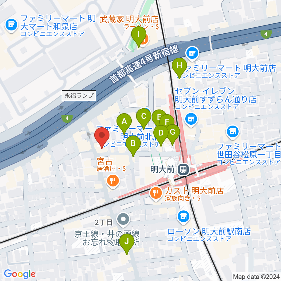 明大前LIVRE周辺のカフェ一覧地図