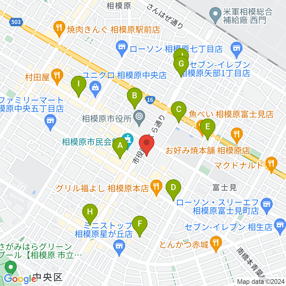 相模原市立あじさい会館周辺のカフェ一覧地図