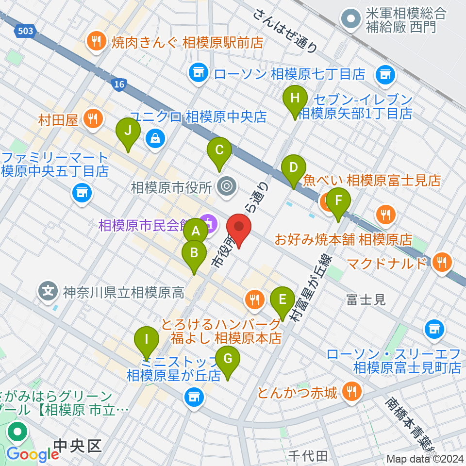 相模原市立あじさい会館周辺のカフェ一覧地図