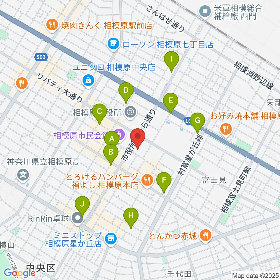 相模原市立あじさい会館周辺のカフェ一覧地図
