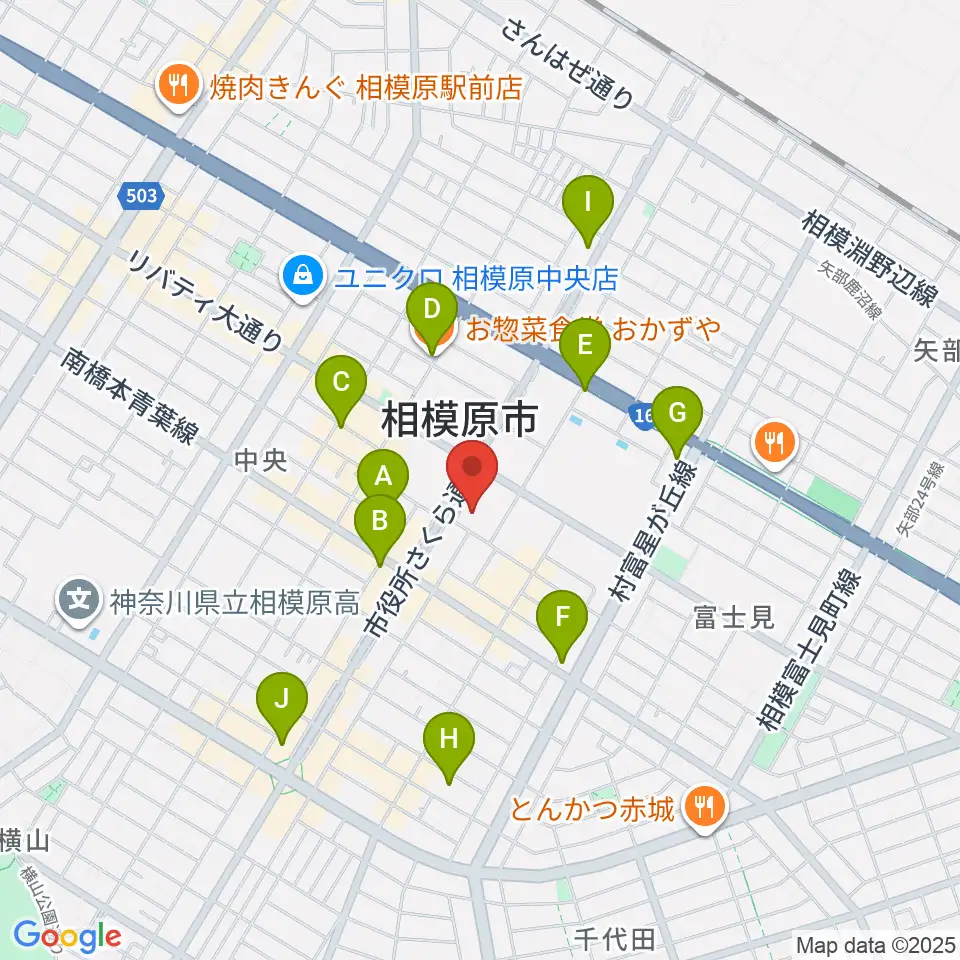 相模原市立あじさい会館周辺のカフェ一覧地図