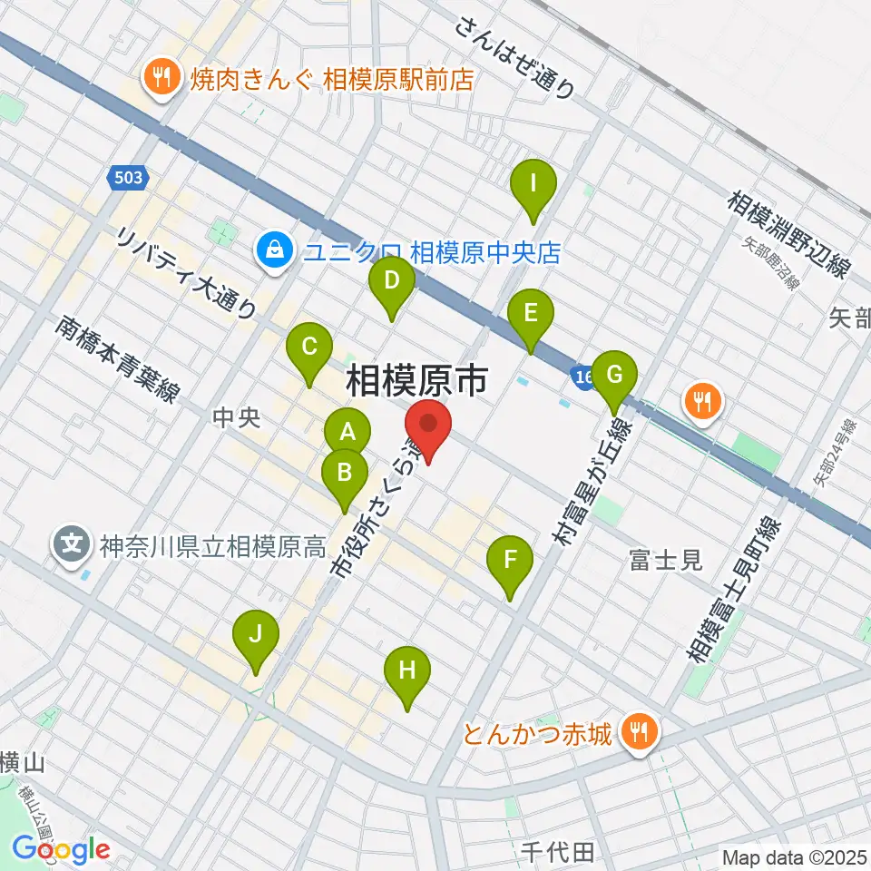 相模原市立あじさい会館周辺のカフェ一覧地図