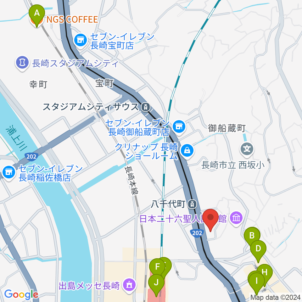 島村楽器 長崎駅前店周辺のカフェ一覧地図