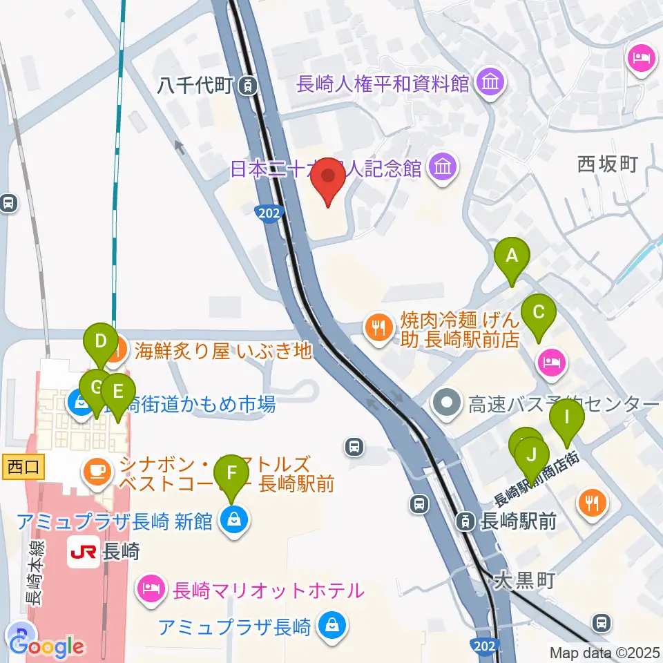 島村楽器 長崎駅前店周辺のカフェ一覧地図