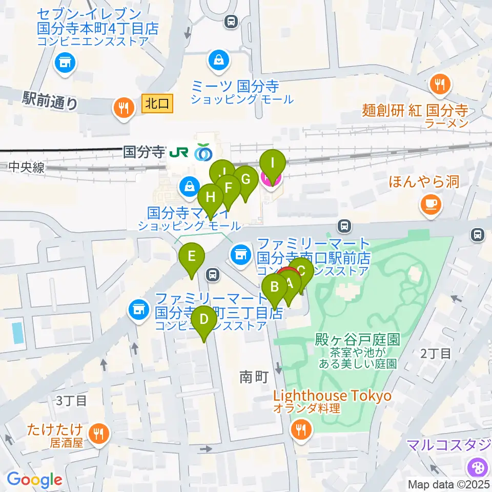 国分寺ラバーソウル周辺のカフェ一覧地図