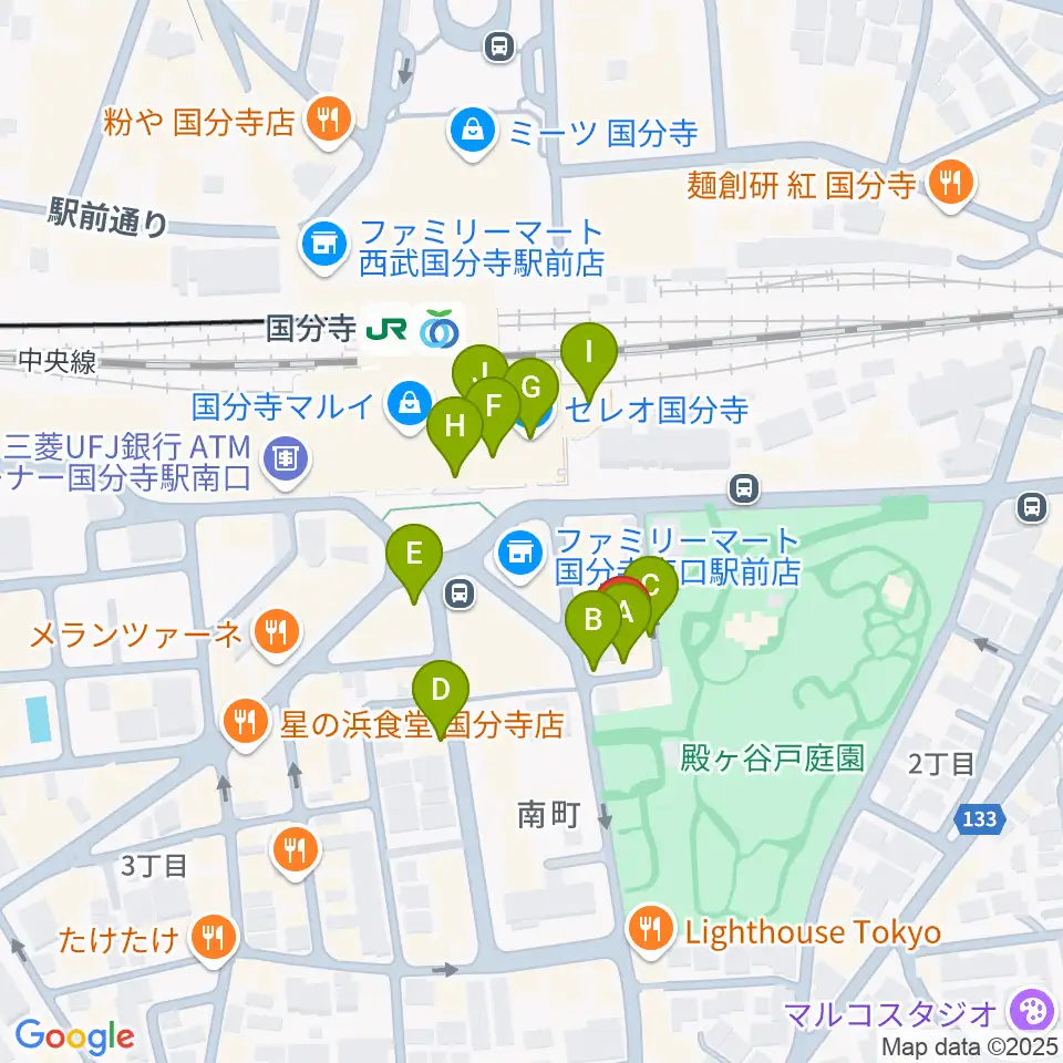 国分寺ラバーソウル周辺のカフェ一覧地図