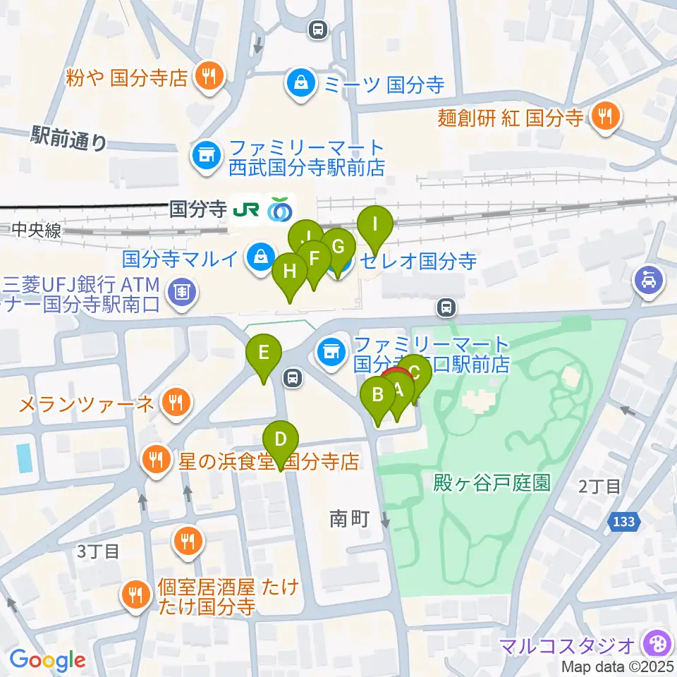 国分寺ラバーソウル周辺のカフェ一覧地図