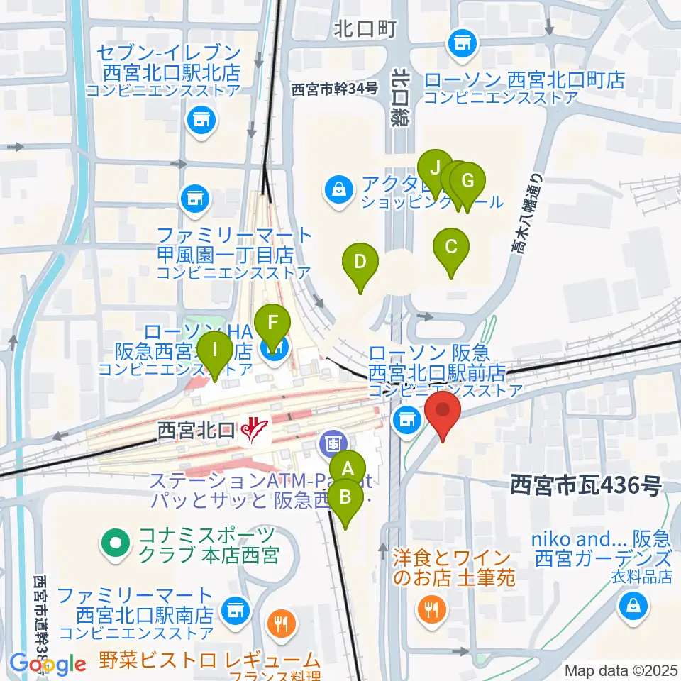 新響楽器 西宮北口オーパス店周辺のカフェ一覧地図