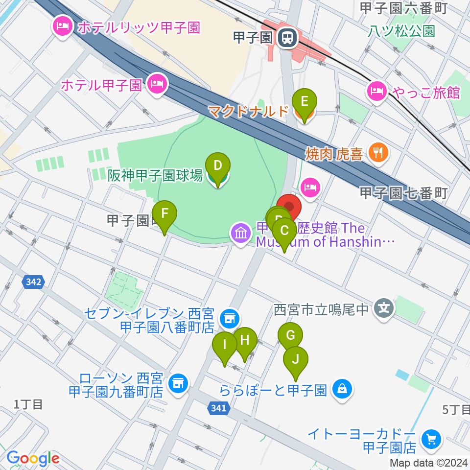 新響楽器 甲子園店周辺のカフェ一覧地図