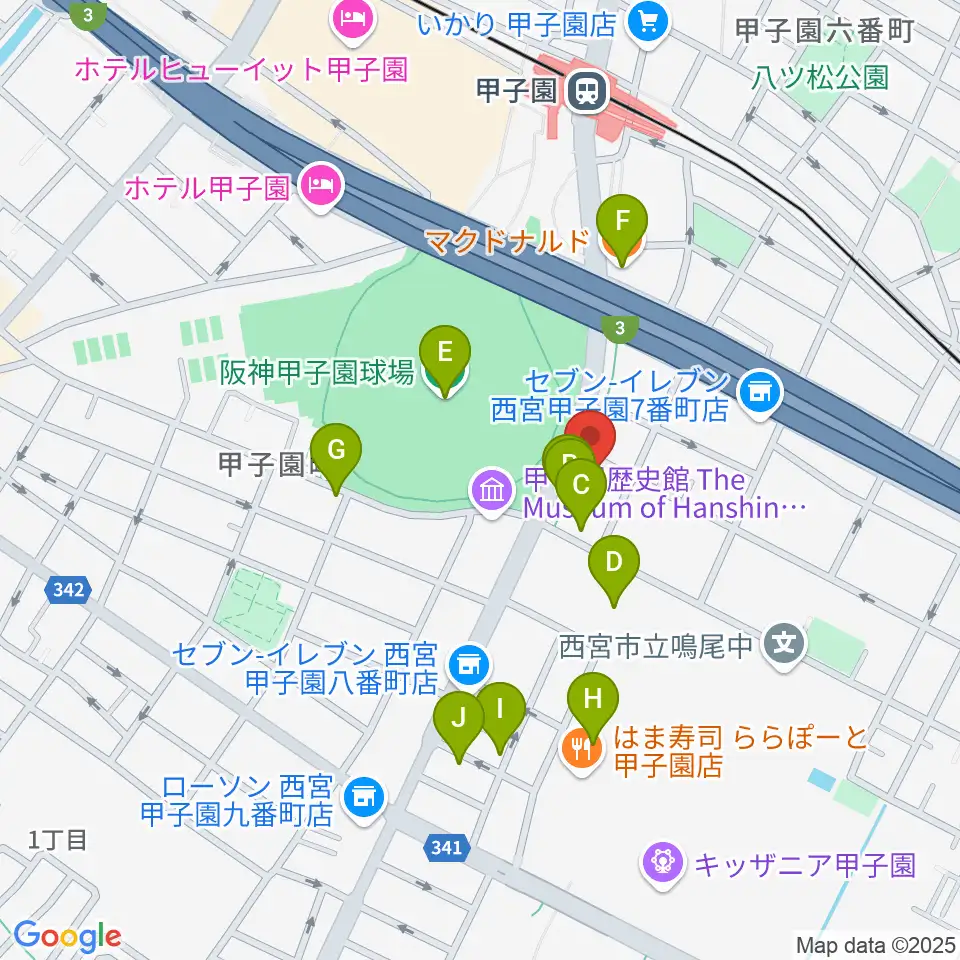 新響楽器 甲子園店周辺のカフェ一覧地図