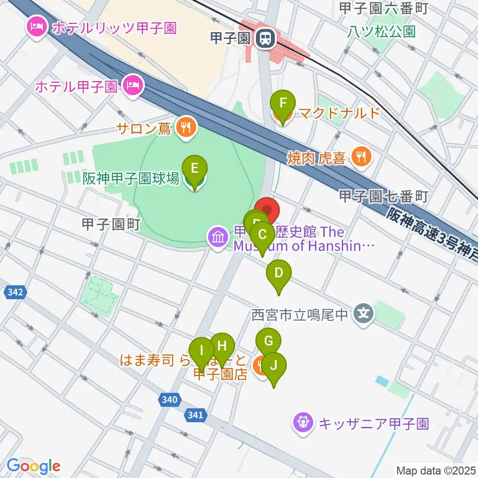 新響楽器 甲子園店周辺のカフェ一覧地図
