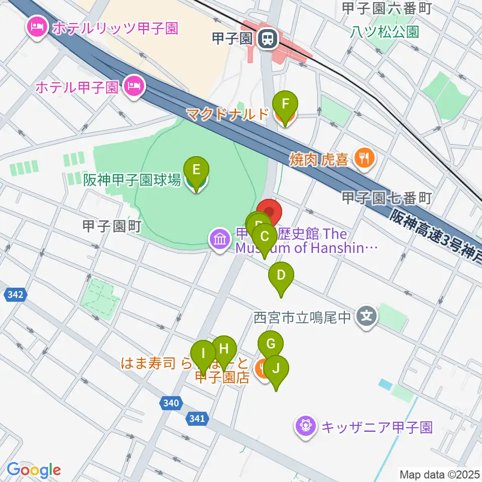 新響楽器 甲子園店周辺のカフェ一覧地図