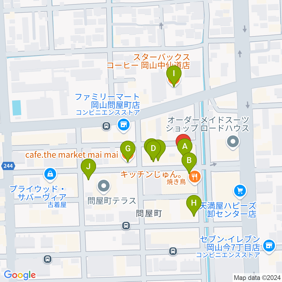 グレースハープ岡山店周辺のカフェ一覧地図