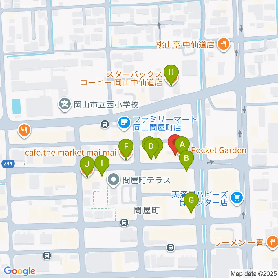 グレースハープ岡山店周辺のカフェ一覧地図