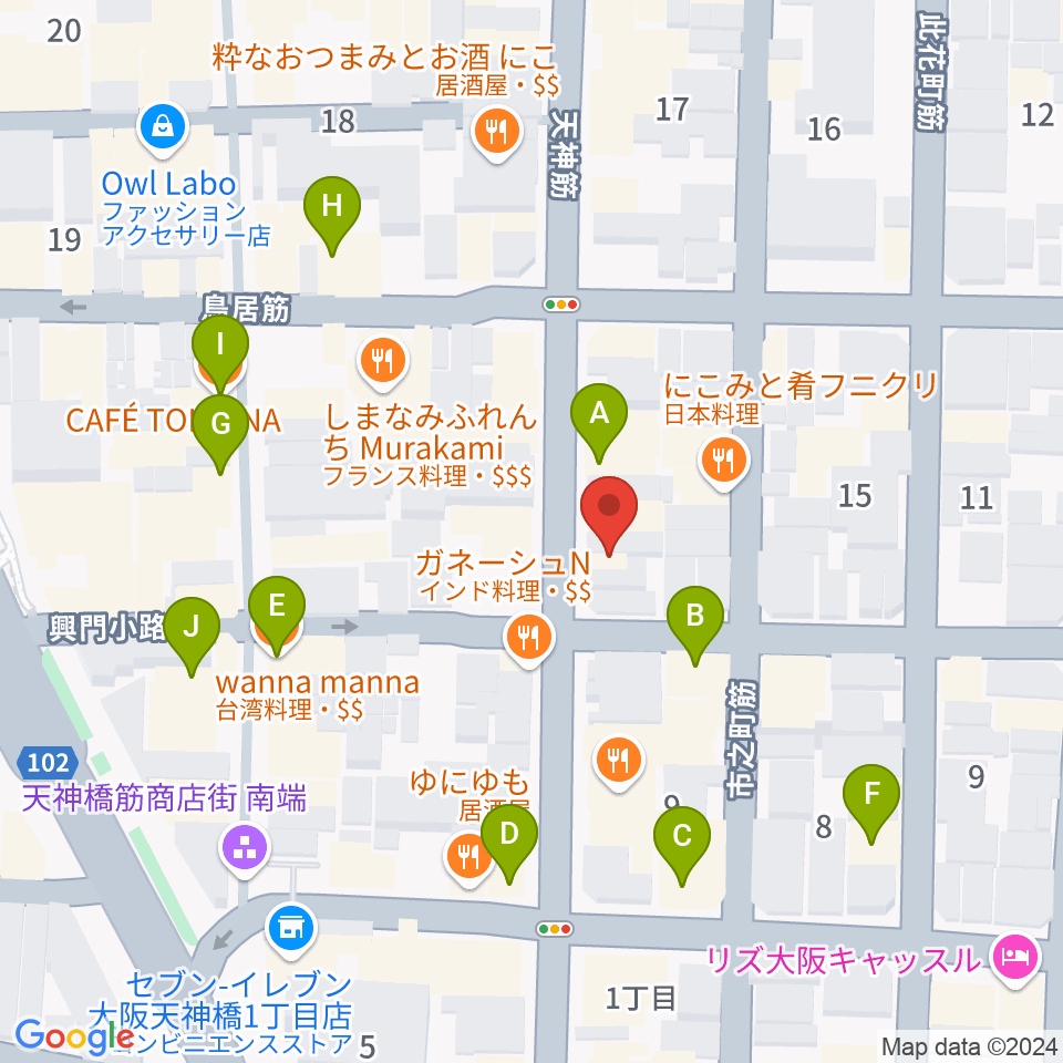 大阪天満宮 音凪周辺のカフェ一覧地図