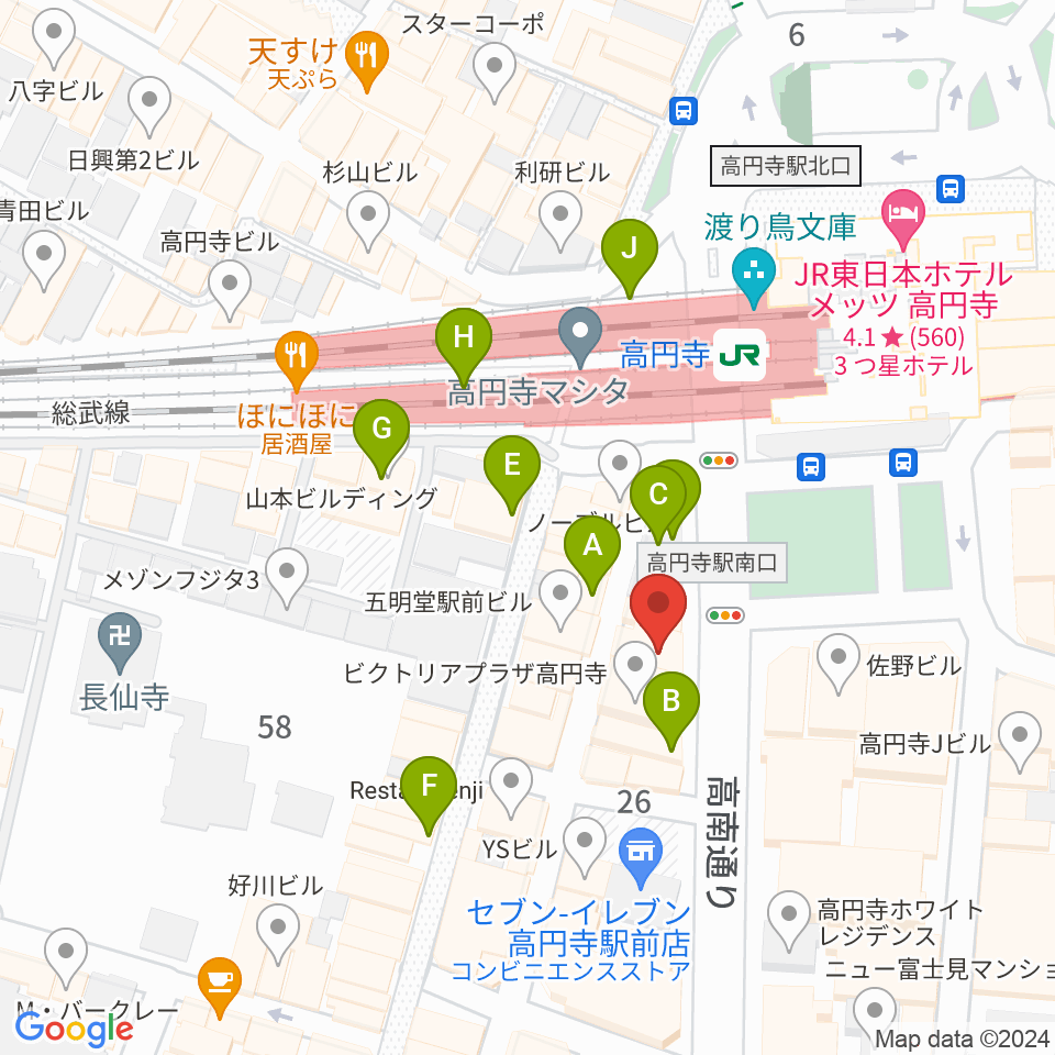 高円寺AG22周辺のカフェ一覧地図