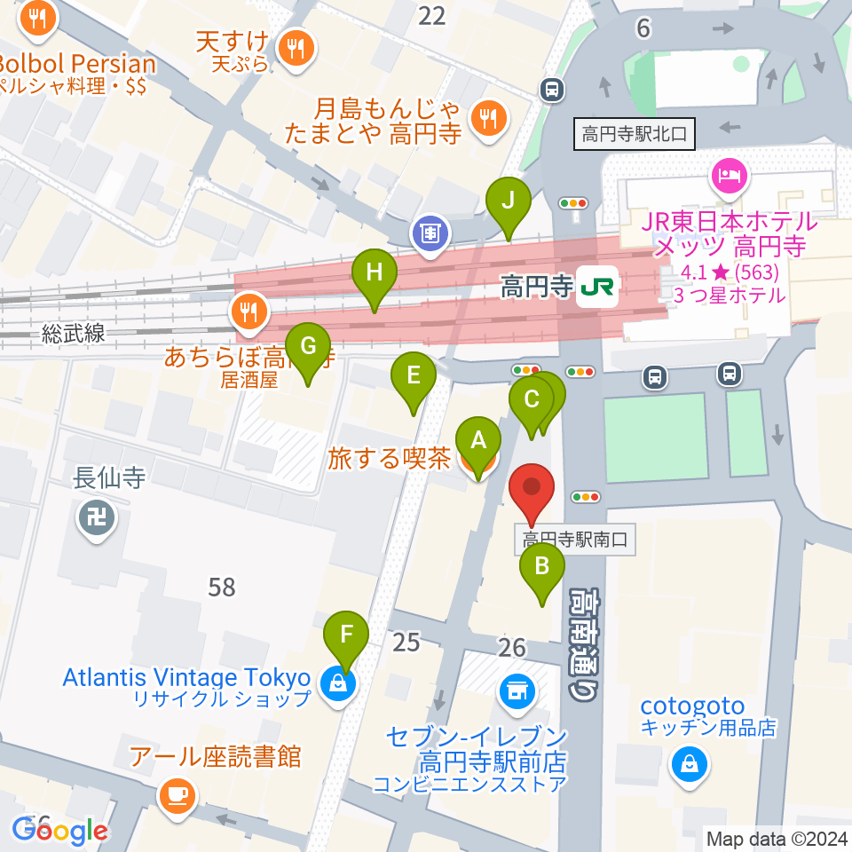 高円寺AG22周辺のカフェ一覧地図