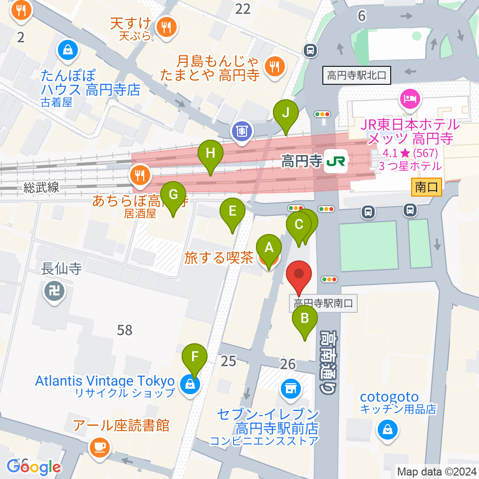 高円寺AG22周辺のカフェ一覧地図