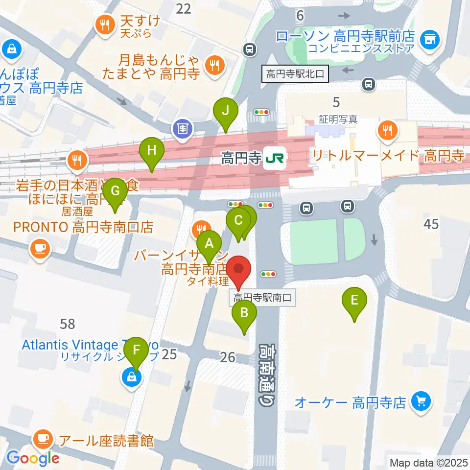 高円寺AG22周辺のカフェ一覧地図
