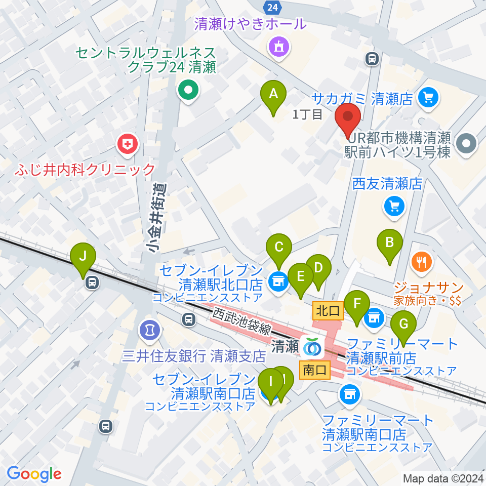 宮地楽器 清瀬センター周辺のカフェ一覧地図