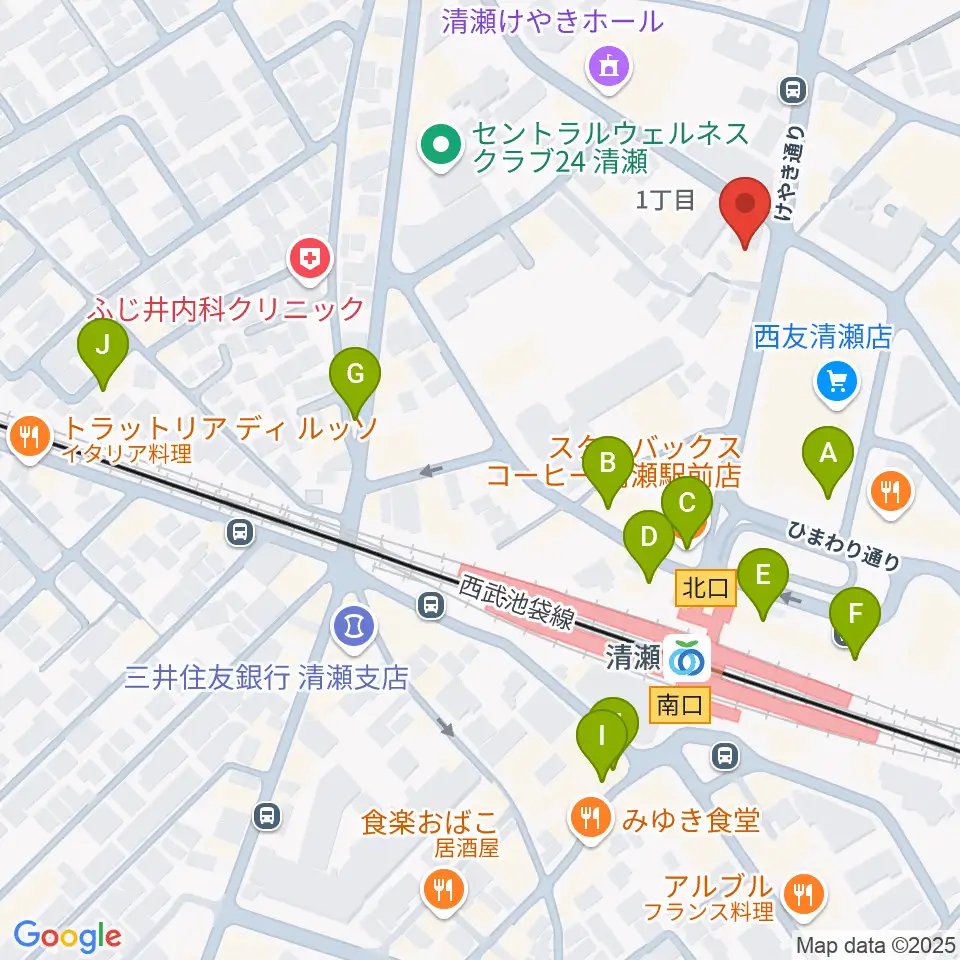 宮地楽器 清瀬センター周辺のカフェ一覧地図