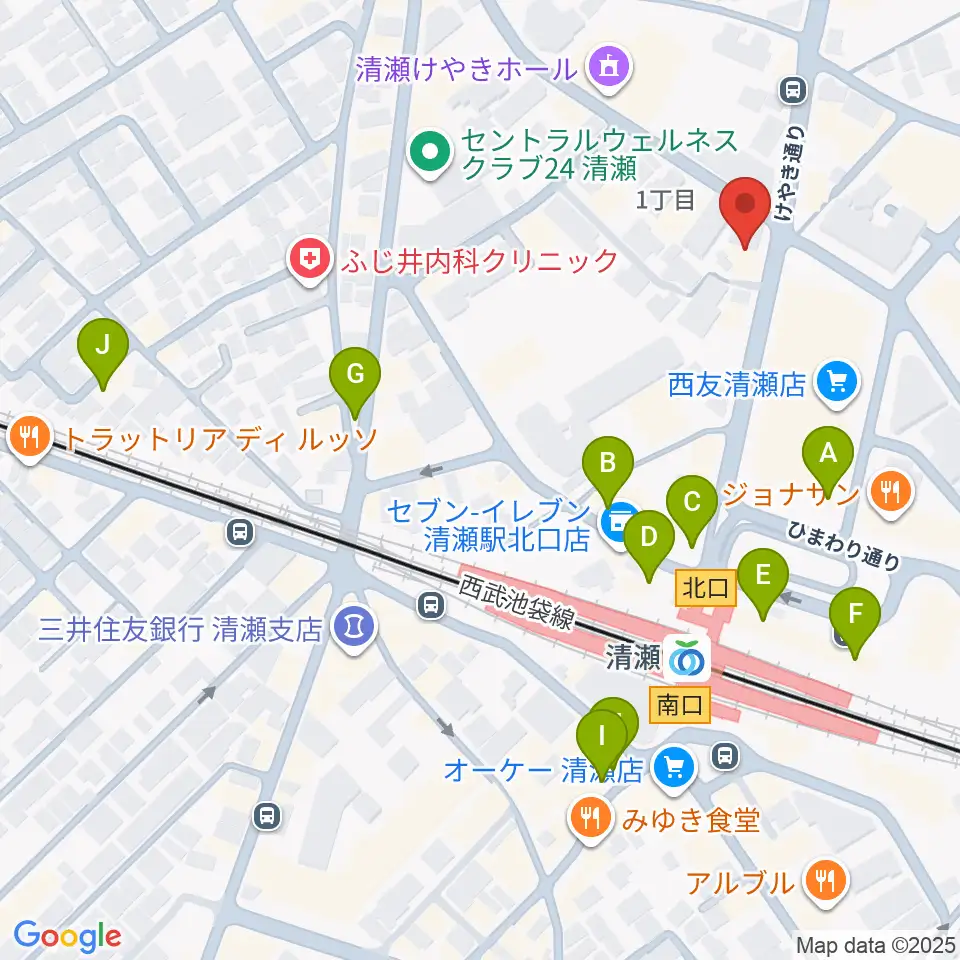 宮地楽器 清瀬センター周辺のカフェ一覧地図